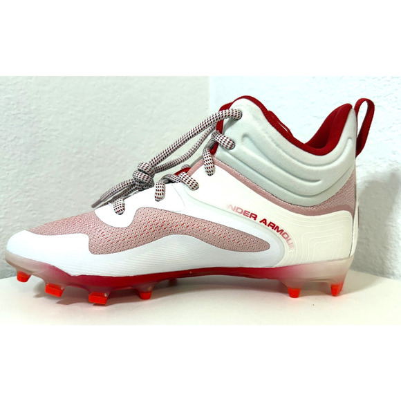Under Armour UA Command MC Mid Lacrosse Cleats Men’s Size 9 Shoes White/Red NEW - Picture 1 of 10